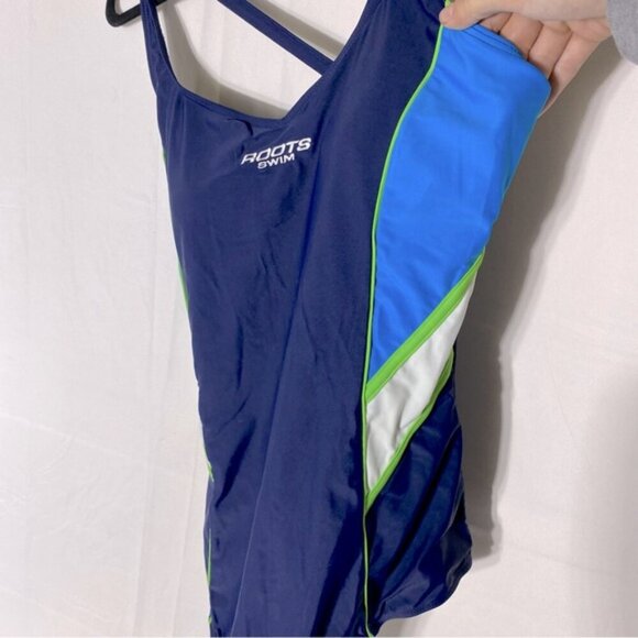 Roots Navy Blue Green One Piece swimsuit Bathing Suit 14 - Picture 13 of 15